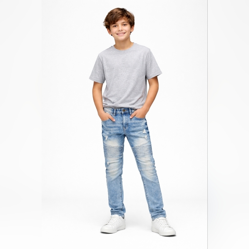 Southpole Faded Distressed Moto Blue Denim Jeans
